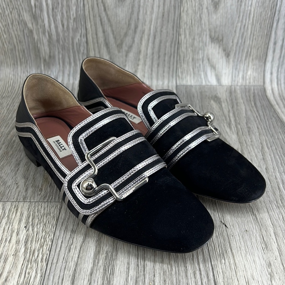 Bally Maelle Black Leather and Suede Loafers